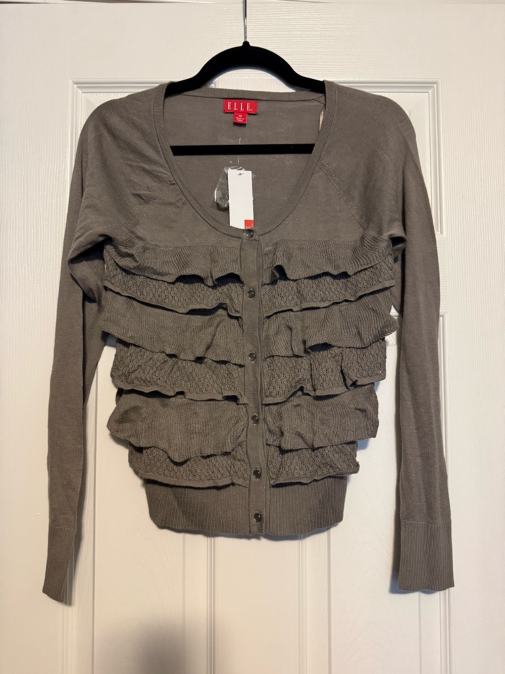 Elle Taupe Ruffle Button-Front Cardigan